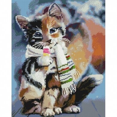 Котенок в шарфике 40*50 см (квадратные алмазы)