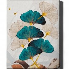 Baltos ir mėlynos gėlės (Auksiniai dažai) 40*50 cm