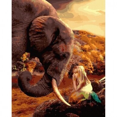 A girl with an elephant 40*50 cm