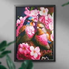 Rožiniai paukščiai 40*50 cm (apvalus deimančiukai)